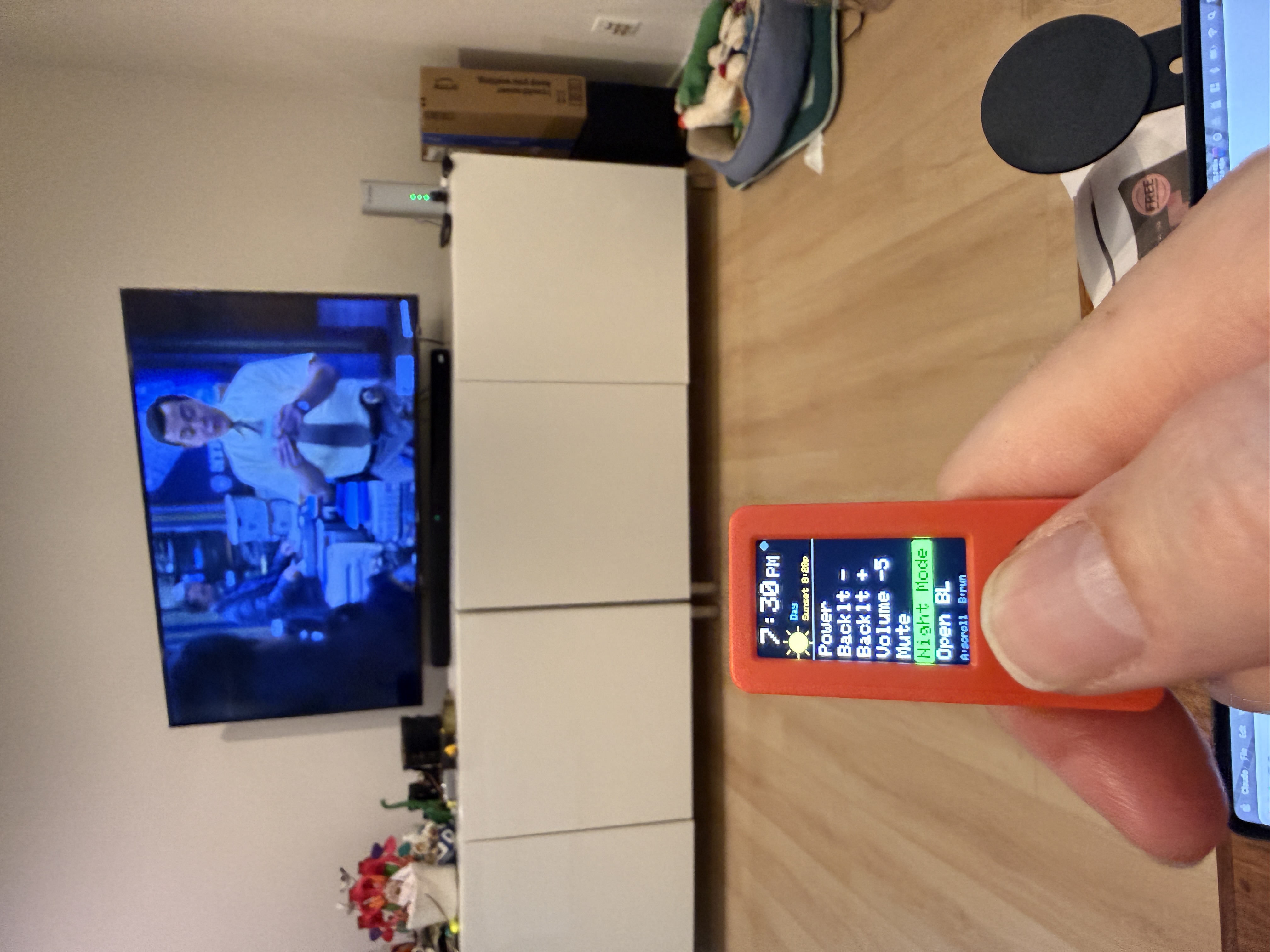 The M5StickC Plus running the IR macro remote firmware